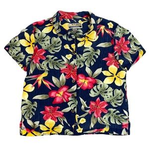 Sunset Cove Hibiscus Floral Lily Hawaiian Shirt Size Medium